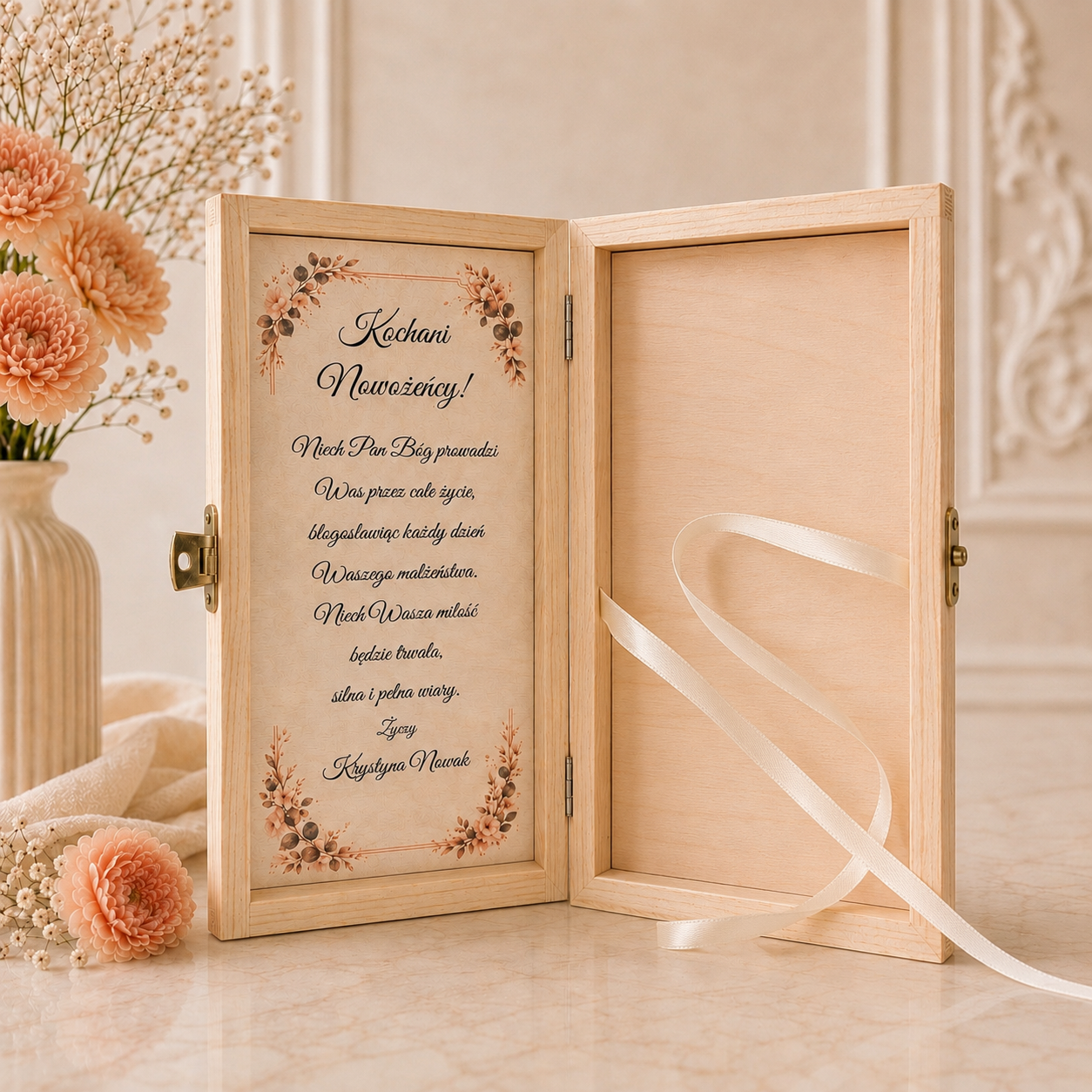 Personalizowane Pudełko na Pieniądze na Ślub „Splątane Dłonie” z Imionami – Prezent dla Pary Młodej