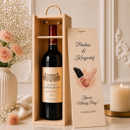 Personalizowana Skrzynka na Wino z Imionami i Datą – Splątane Dłonie