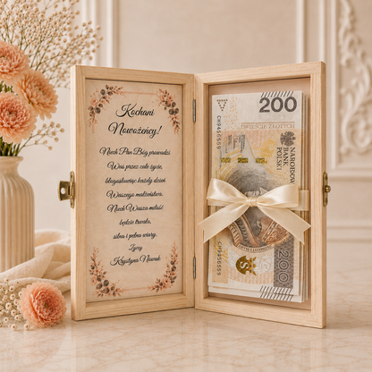 Personalizowane Pudełko na Pieniądze na Ślub „Splątane Dłonie” z Imionami – Prezent dla Pary Młodej