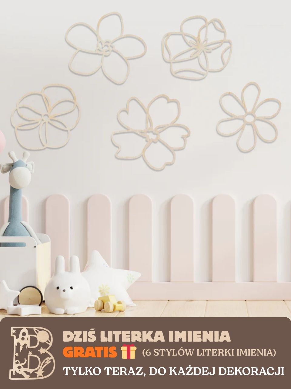 Dekoracje ścienna - Kwiaty (naturalna sklejka)