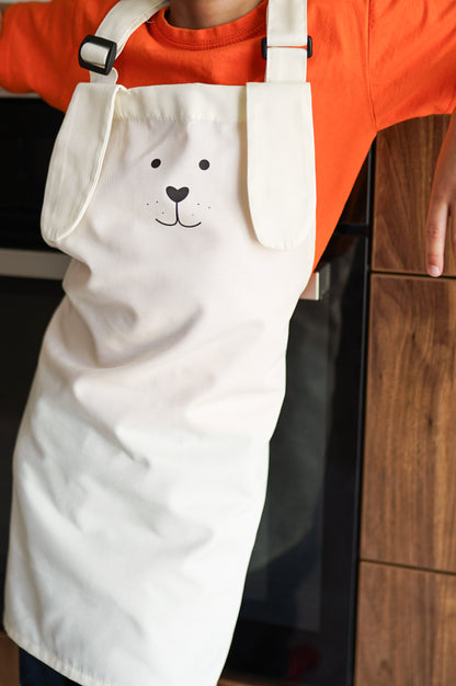APRON AND HAT SET, ecru, with appliqué