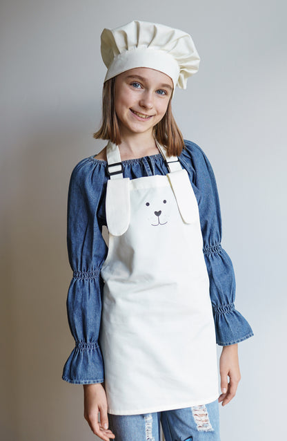 APRON AND HAT SET, ecru, with appliqué