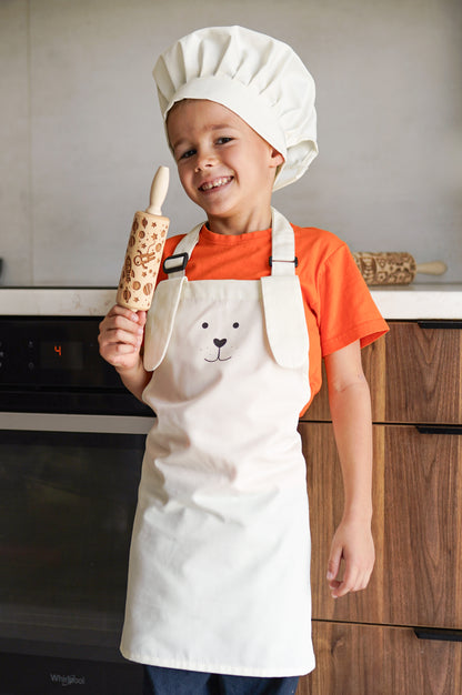 APRON AND HAT SET, ecru, with appliqué